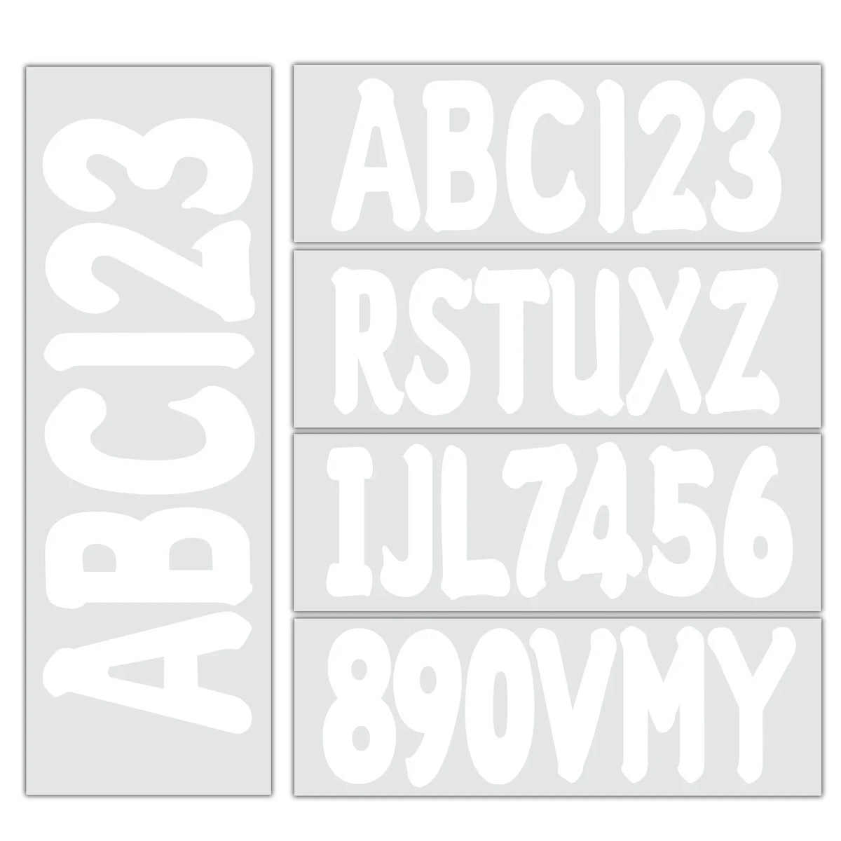 Boat Decal Sticker Set A-Z & 0-9 - Four Sets - White