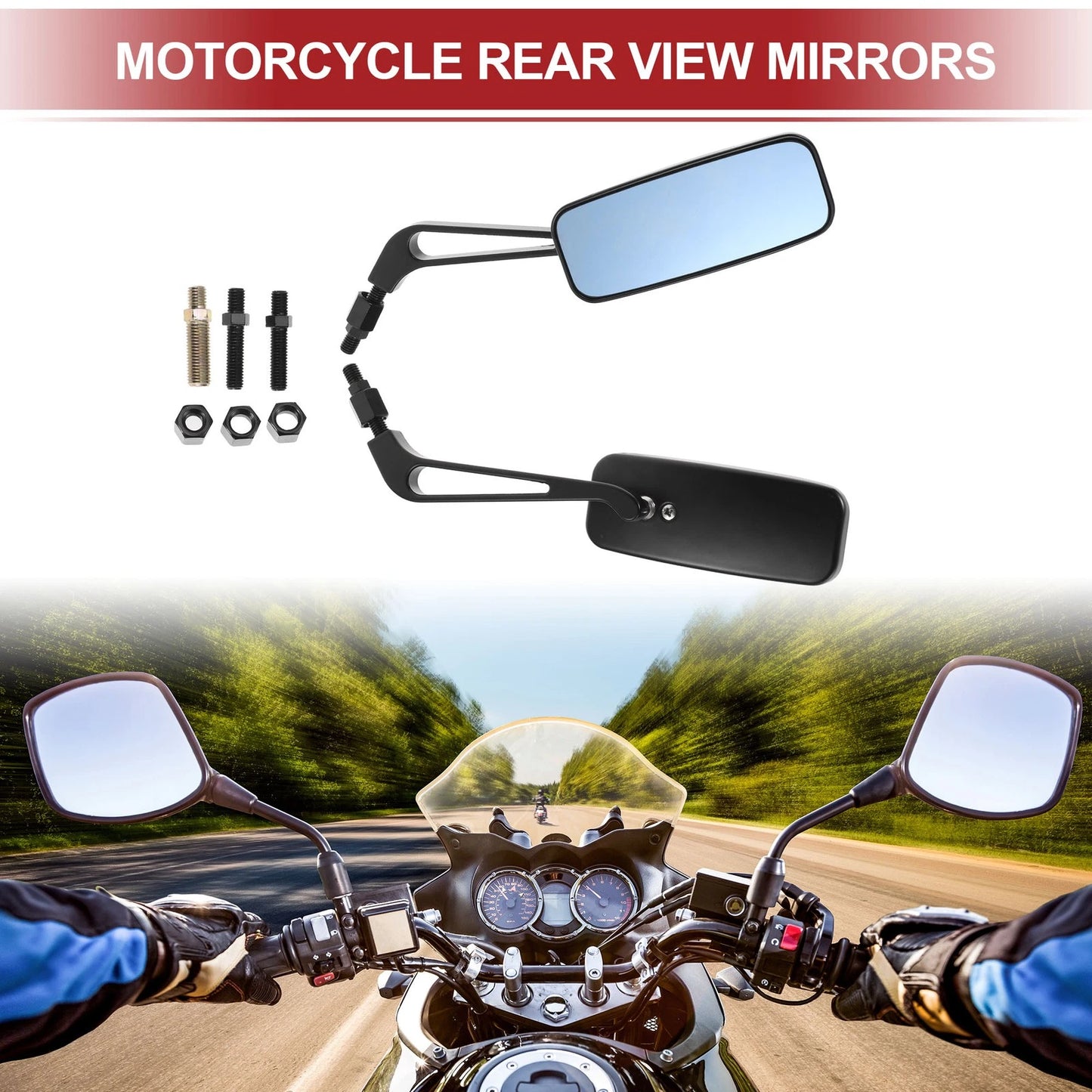 M8/M10 Motorcycle Rear View Mirror Black Aluminum Alloy for Motorcycle