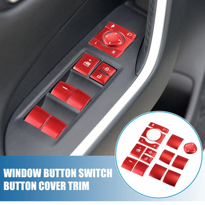 14 Pcs Window Switch Button Cover Trim for Toyota RAV4 (2019-2022) Aluminum Red