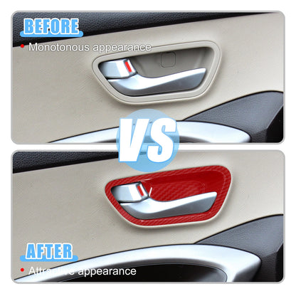 Carbon Fiber Pattern Red Inner Door Handle Bowl Cover Trim for Dodge