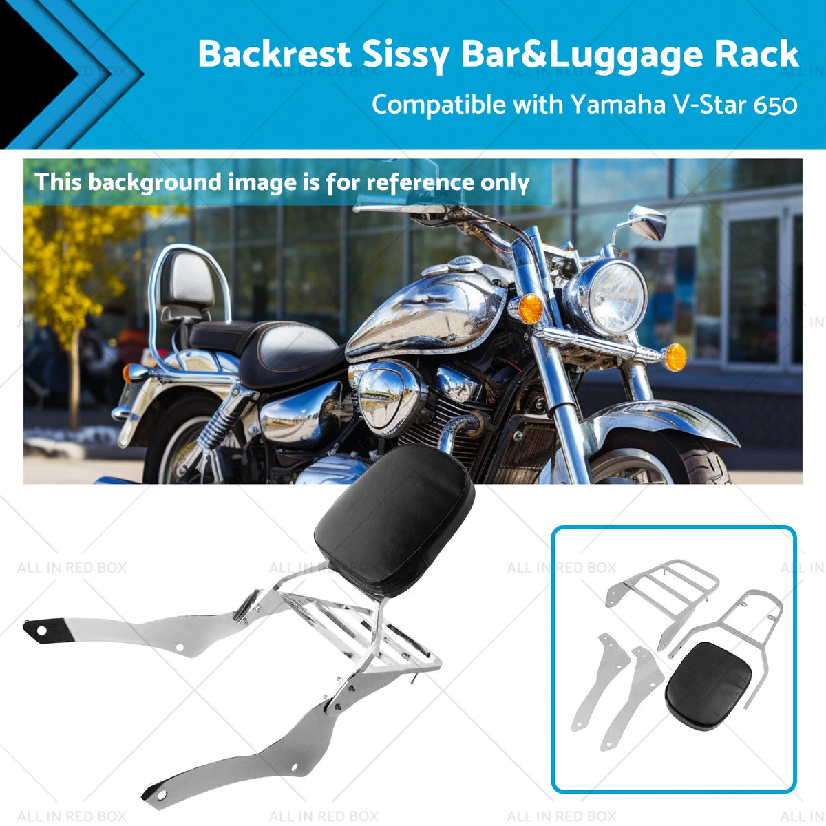 Chrome Backrest Sissy Bar Luggage Rack for Yamaha Vstar 650 400 (98-18)