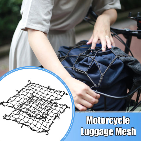 2 x 50x50cm Motorcycle Cargo Net Thick Netting with 8 Hooks Black