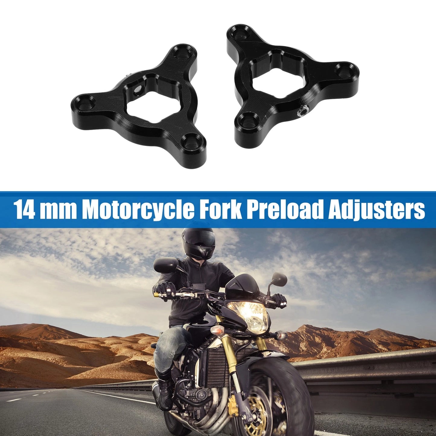 2pcs / 14mm / Fork Preload Adjusters Aluminum Alloy Black for Racing Motorcycle