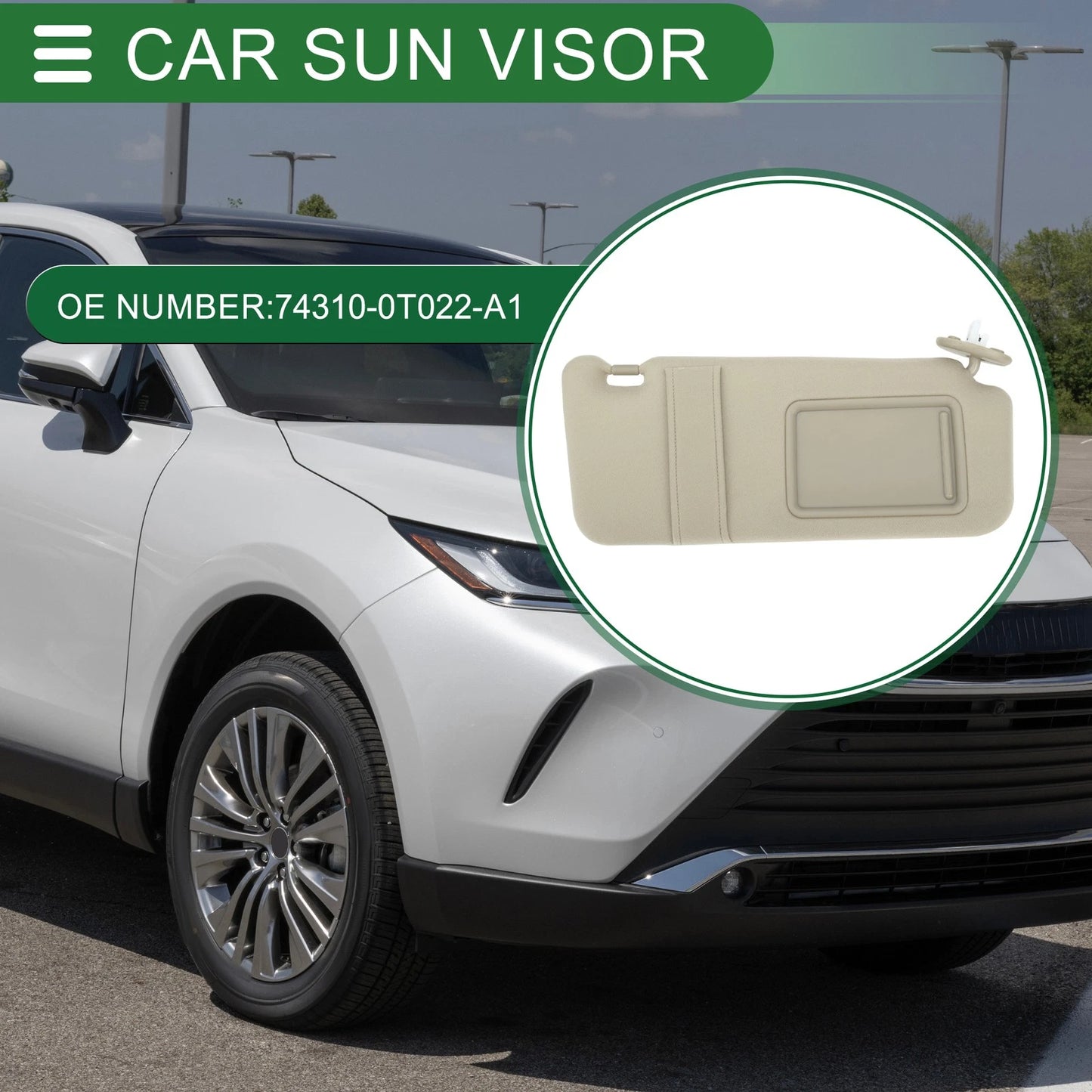 Right Passenger Side Sun Visor for Toyota Venza (2010-2015)