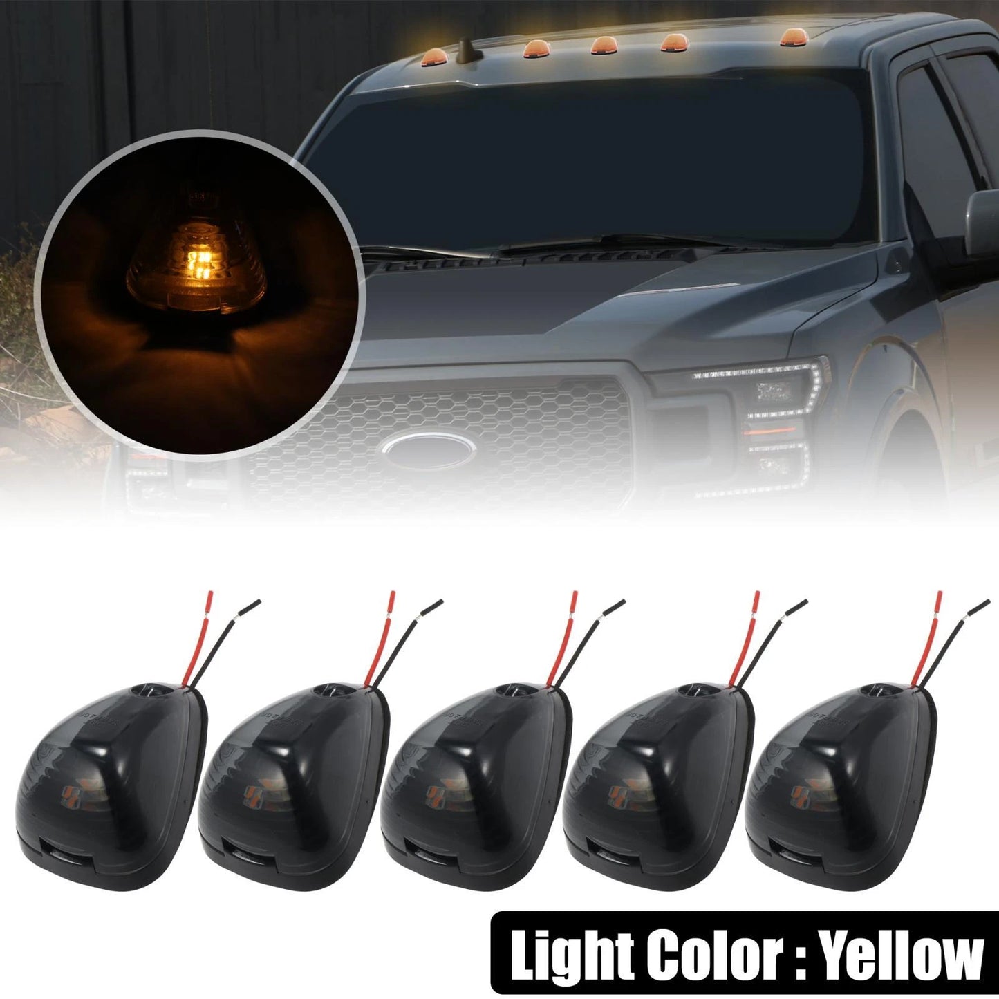 5 x Smoked Black Cab Marker Lights with Yellow Light for Ford F150 (1999-2016)