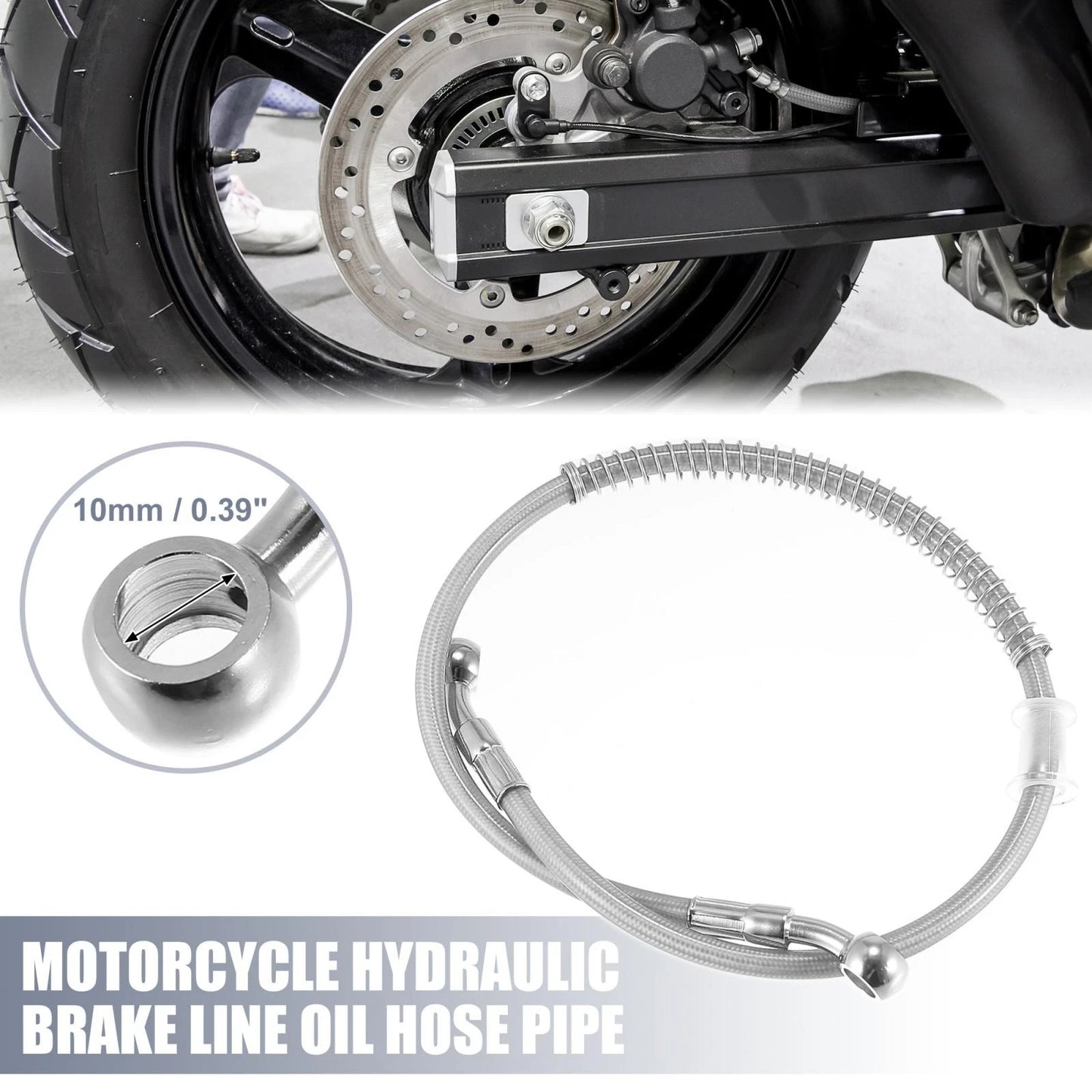 23.62" 10mm Motorcycle Hydraulic Brake Line Oil Hose Stainless Steel Silver Tone