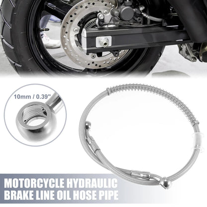 23.62" 10mm Motorcycle Hydraulic Brake Line Oil Hose Stainless Steel Silver Tone