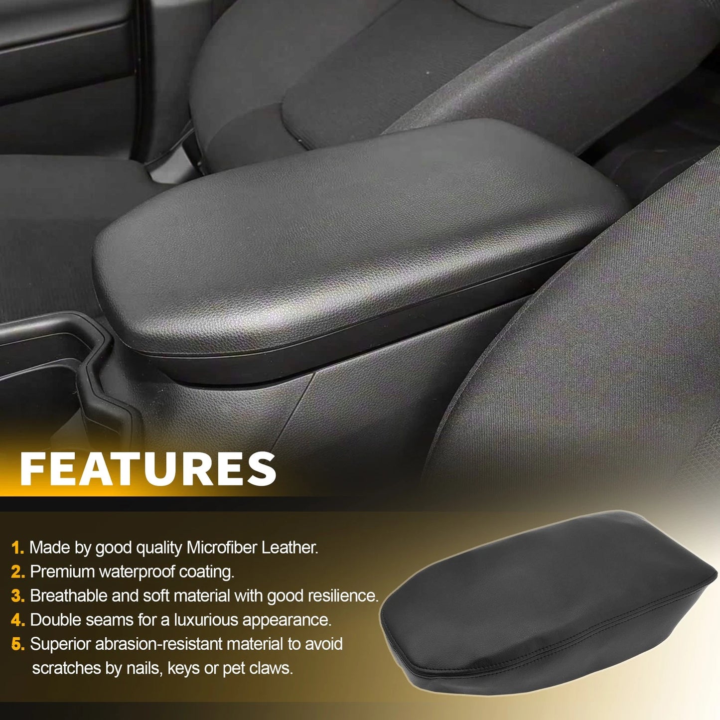 Center Console Lid Armrest Cover Leather Trim Black for Toyota RAV4 (2019–2023)