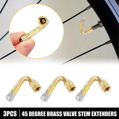 3 x 45 Degree Tyre Valve Stem Extension Extender Gold Tone for Car Motorcycle