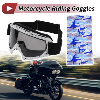Set Motorcycle Riding Goggles Grey Lens White Black Frame PC Cycling Sunglasses