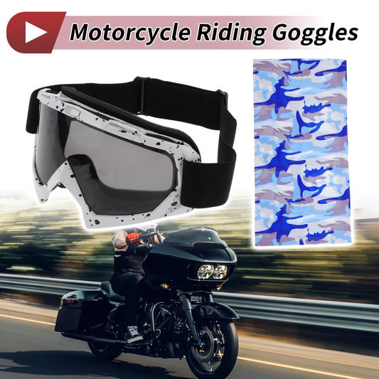 Set Motorcycle Riding Goggles Grey Lens White Black Frame PC Cycling Sunglasses