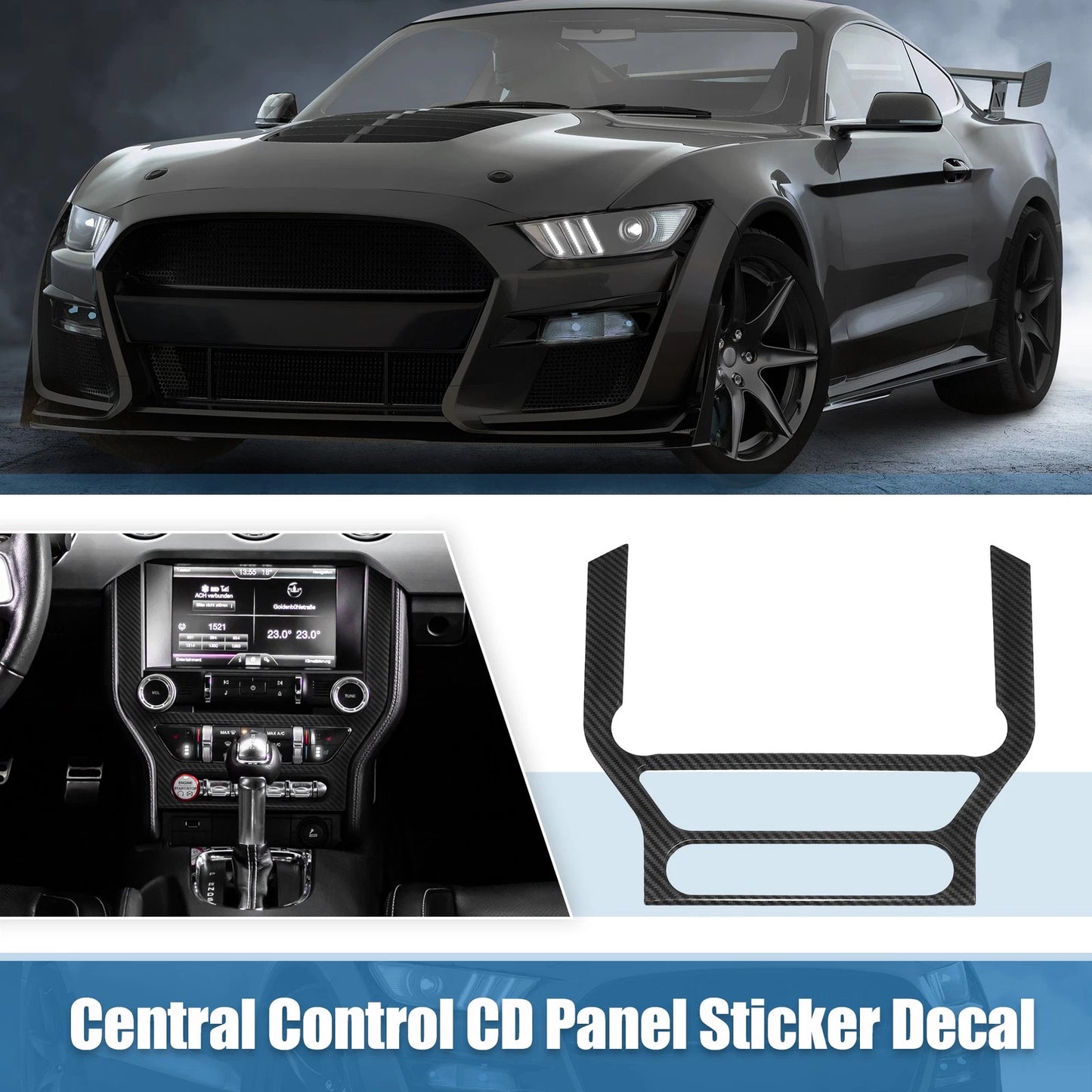 Central Control Panel Sticker Decals for Ford Mustang (2015-2022) Black