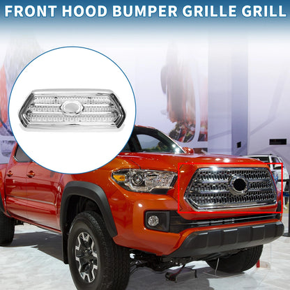 Front Hood Bumper Grille for Toyota Tacoma (2016-2020) Chrome Silver Tone