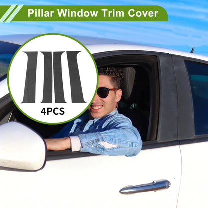 Door Pillar Window Trim for Chevy Silverado Carbon Fiber Pattern Black