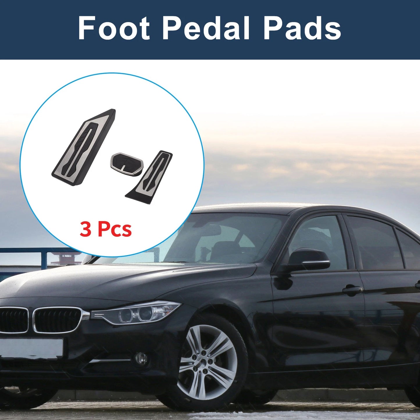 3 Pcs Foot Accelerator Pedal Covers for BMW X1 (F48) 2016-2022 Silver Tone