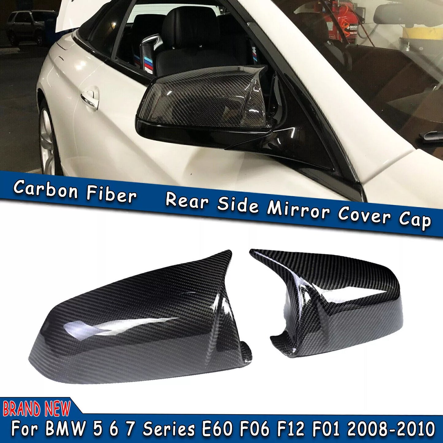 Carbon Fiber Rear View Mirror Covers for BMW 5 6 7 Series (2007-2017)