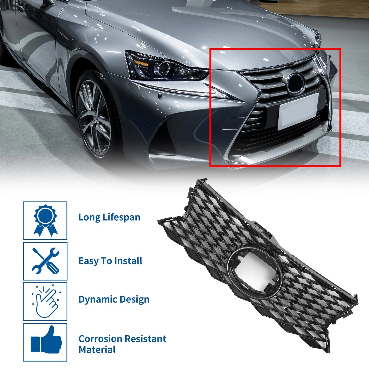 Front Upper Hood Bumper Grille for Lexus IS300 (2018-2021) Black