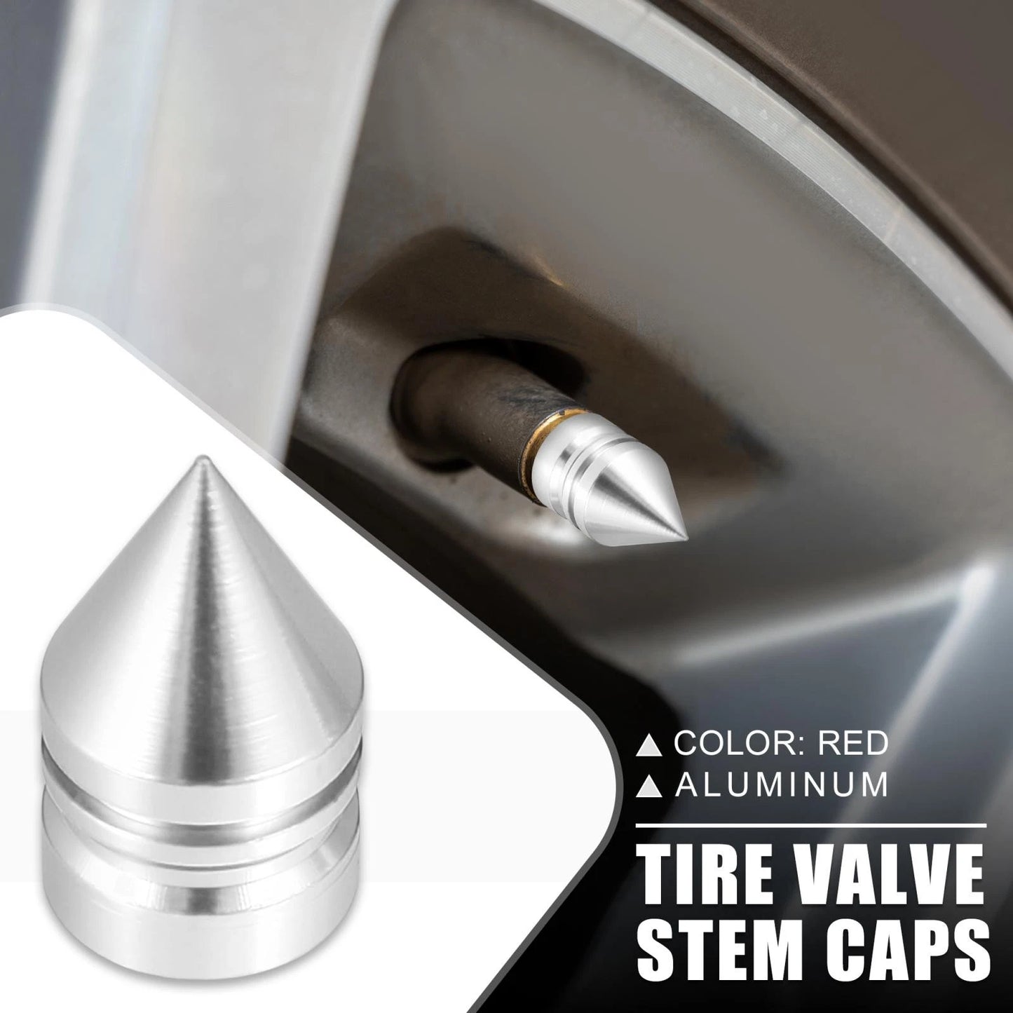 Dustproof Caps / 4 x Tire for Cars & Motorcycles Tower Air Valve Silver Tone
