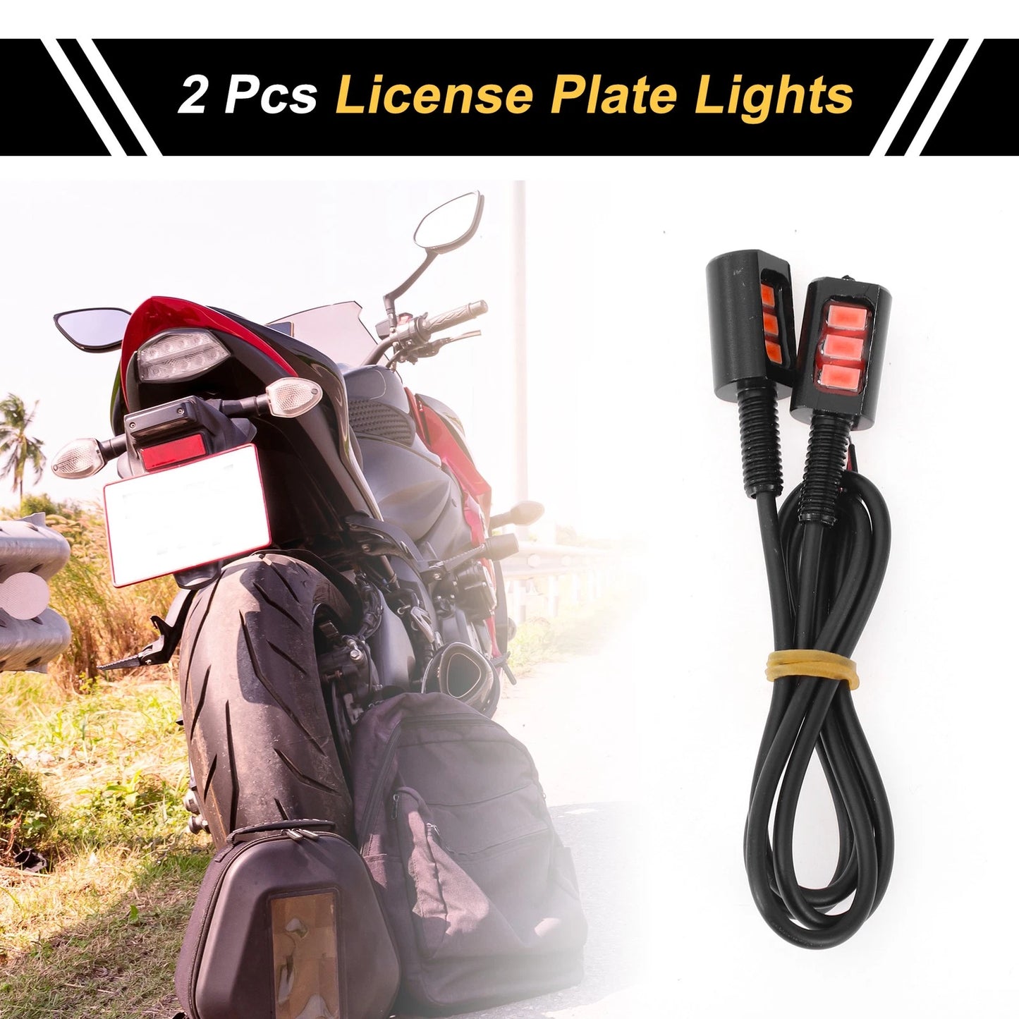 2 x License Plate Light 12V Led Tag Lamp for Motorcycle Waterproof Red Black