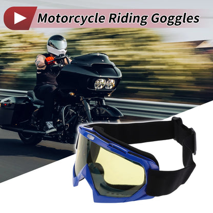 Set Motorcycle Riding Goggles Yellow Lens Blue Frame PC Cycling Sunglasses