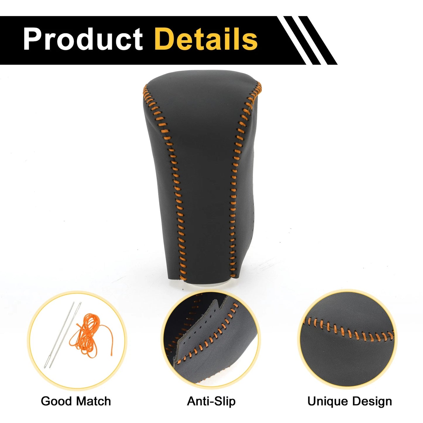 Car Gear Shift Knob Cover for Honda Accord (2008-2012) Black Orange Faux Leather