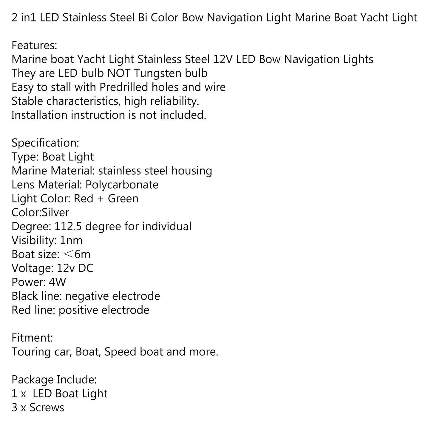 2 x 1 LED Navigation Lights for Boat (12V) Stainless Steel