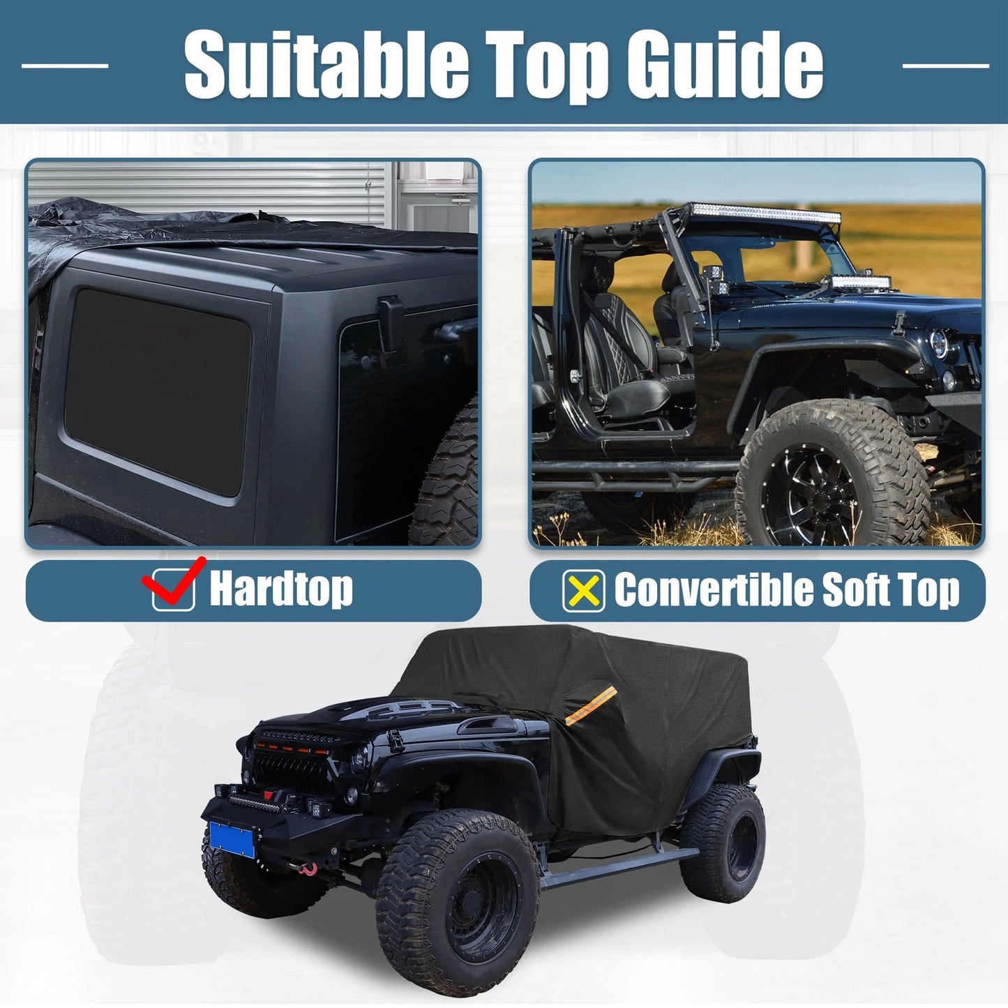 SUV Car Cover for Jeep Wrangler JK JL 4 Door 2007-2021 with Door Zipper
