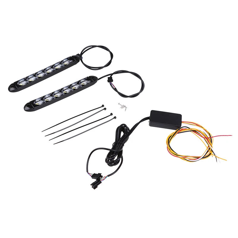 2 x LED Amber/White Switchback Flowing Strip Arrow DRL Turn Signal Light for Car