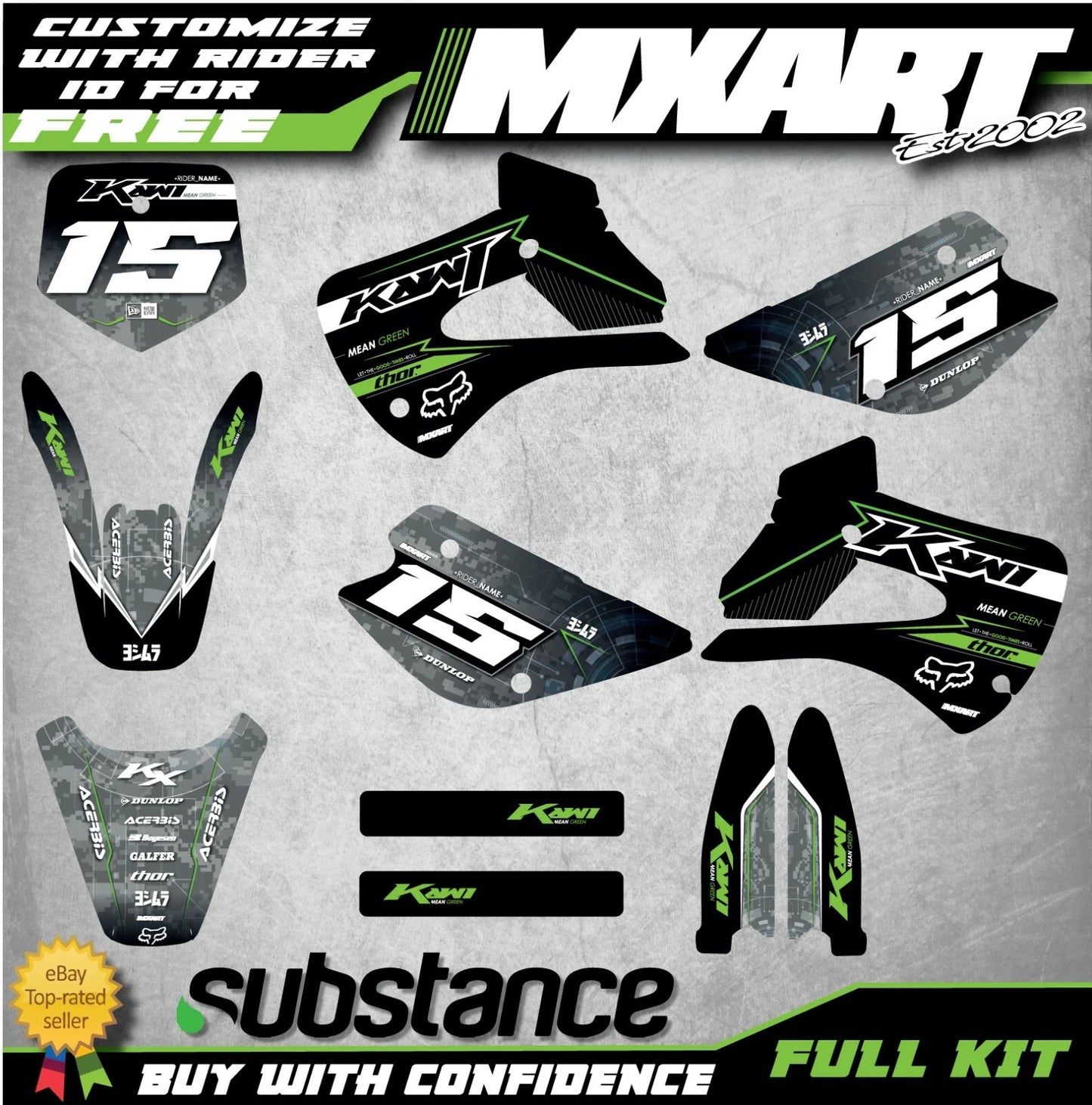 Custom Graphics Full Kit for Kawasaki KX 85 (1998-2013) BOSS Style Stickers
