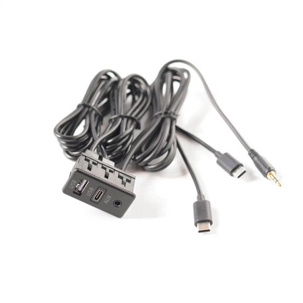 USB Type-C AUX RCA Audio Input Socket Panel Extension Cable Adapter Black