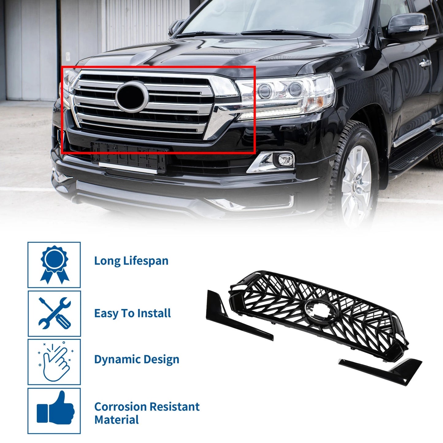 Front Upper Bumper Grille for Toyota Land Cruiser LC200 (2016-2020)