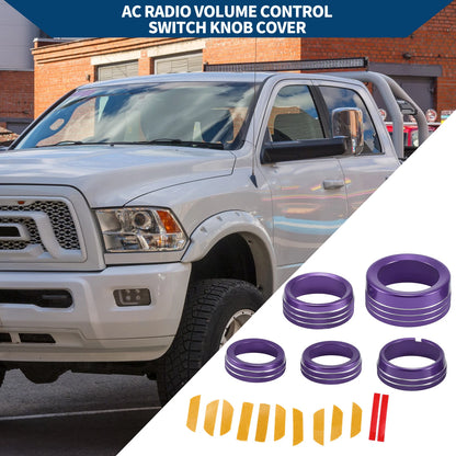 AC Gear Shift Headlight Media Knob Cover for Dodge RAM (2013-2017) Purple 5 Pcs
