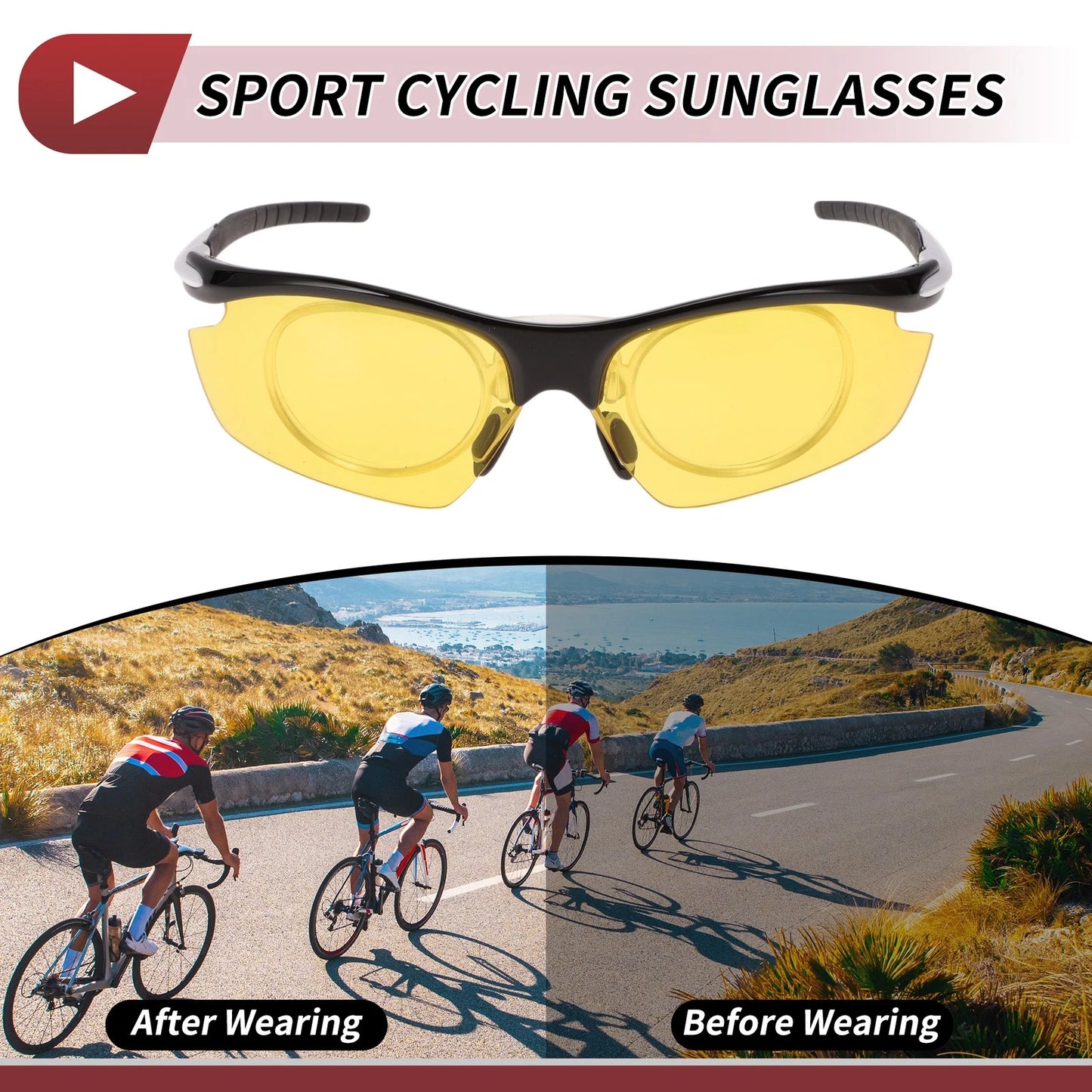 1 Pc Motorcycle Riding Goggles Yellow Lens Black White Frame for Motorcycle