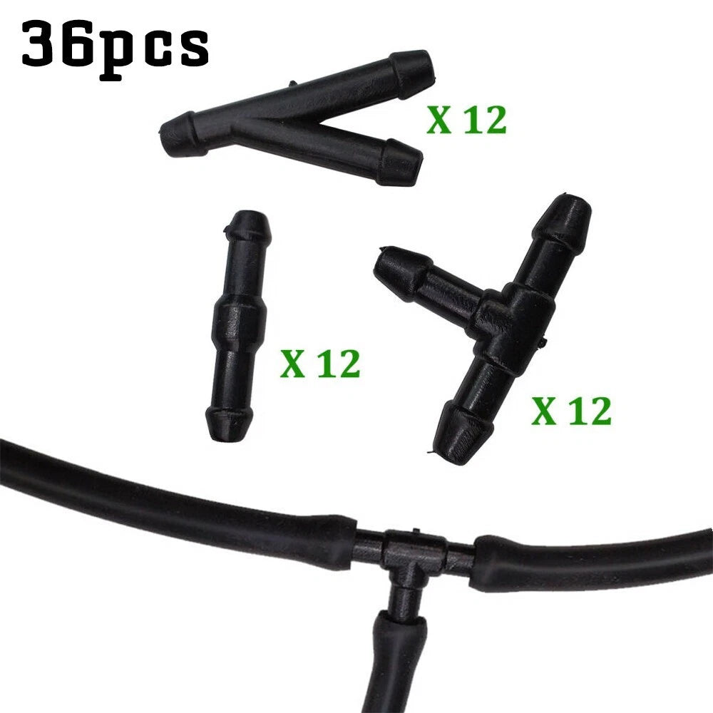 Water Connector Hose Wiper 36pcs Black Fittings Joiner Plastic Splitter