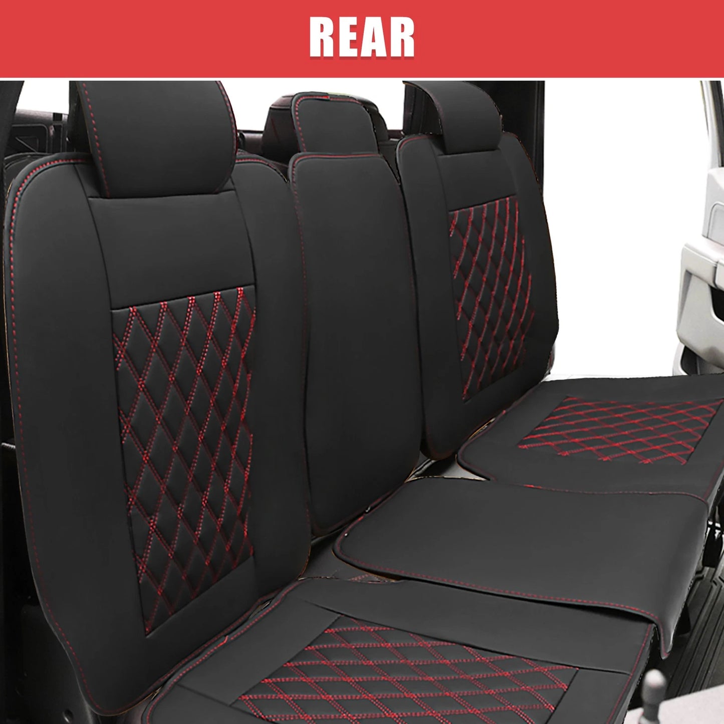 Rear Seat Covers 3 Pcs for Dodge Ram Black Red