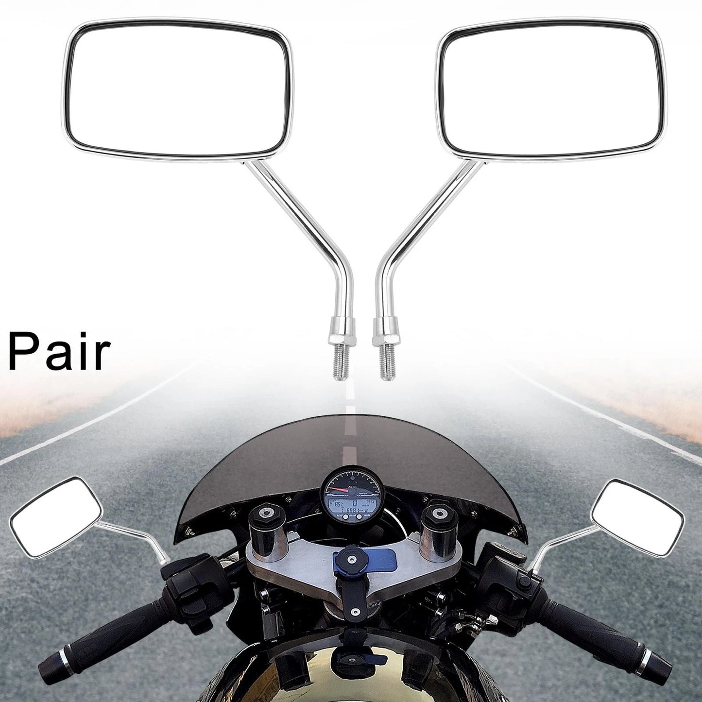 1 Pair Universal Side Mirror Rearview Square Shape Silver Tone for Motorcycle
