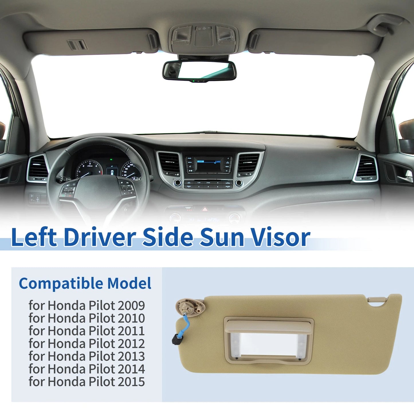 Beige Left Driver Side Sun Visor for Honda Pilot (2009-2015)