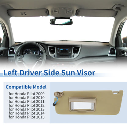Beige Left Driver Side Sun Visor for Honda Pilot (2009-2015)