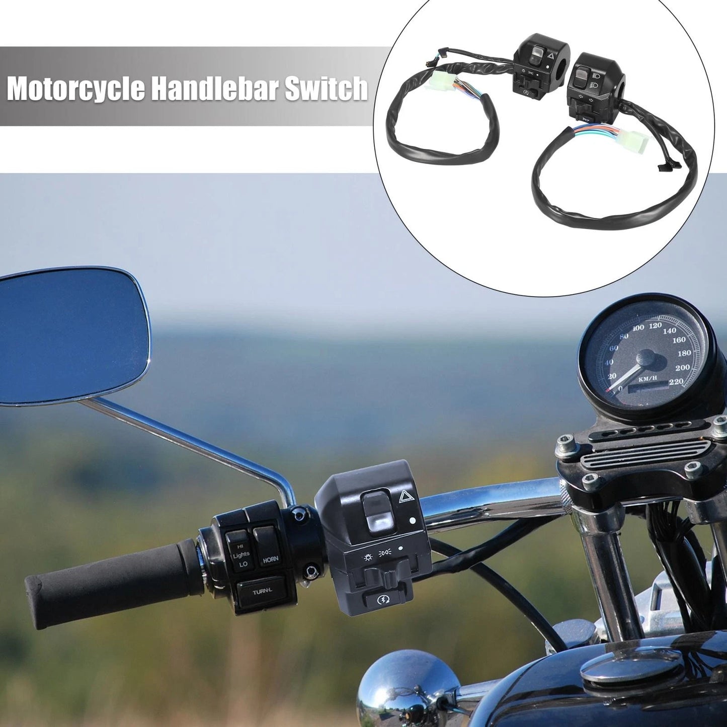 Pair 7/8" Handlebar Switch Turn Signal Headlight Control Buttons for Motorcycle