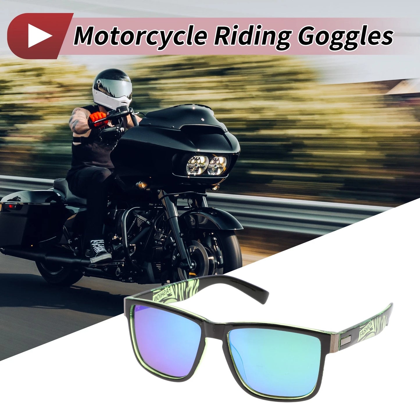 Riding Goggles / Green Lens Black Frame / Tri-acetel Cellulose for Motorcycle