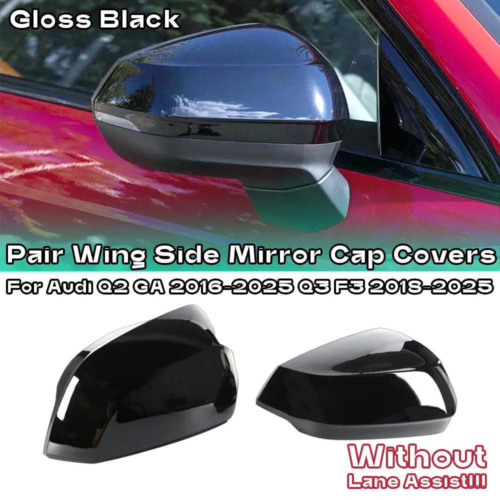 Pair Gloss Black Side Mirror Cap Covers for Audi Q2 / Q3 (2016–2025)