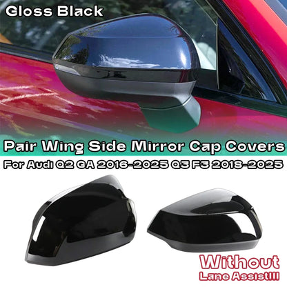 Pair Gloss Black Side Mirror Cap Covers for Audi Q2 / Q3 (2016–2025)