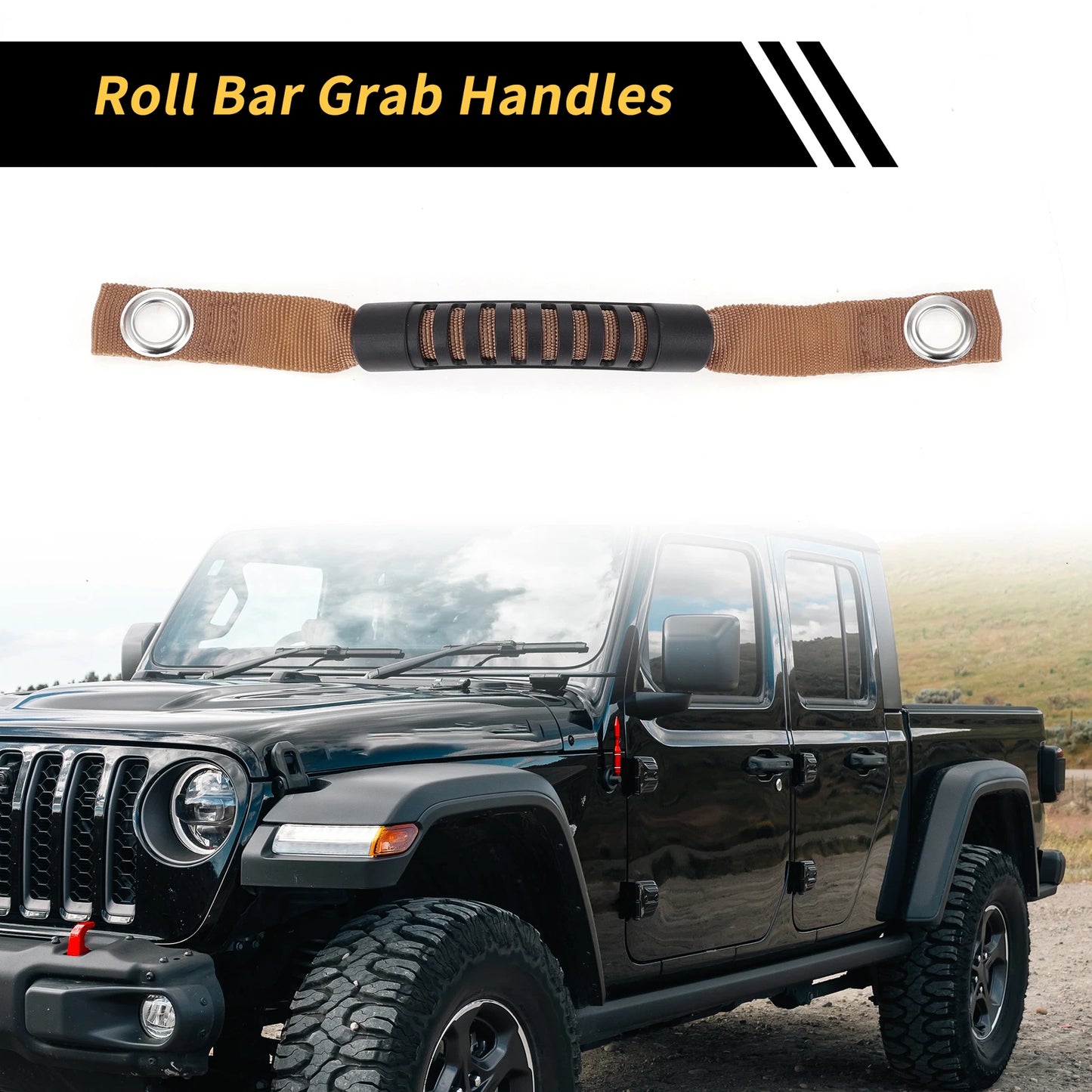 2 x Roll Bar Grab Handles for Jeep Wrangler Roof Rope Handle Brown