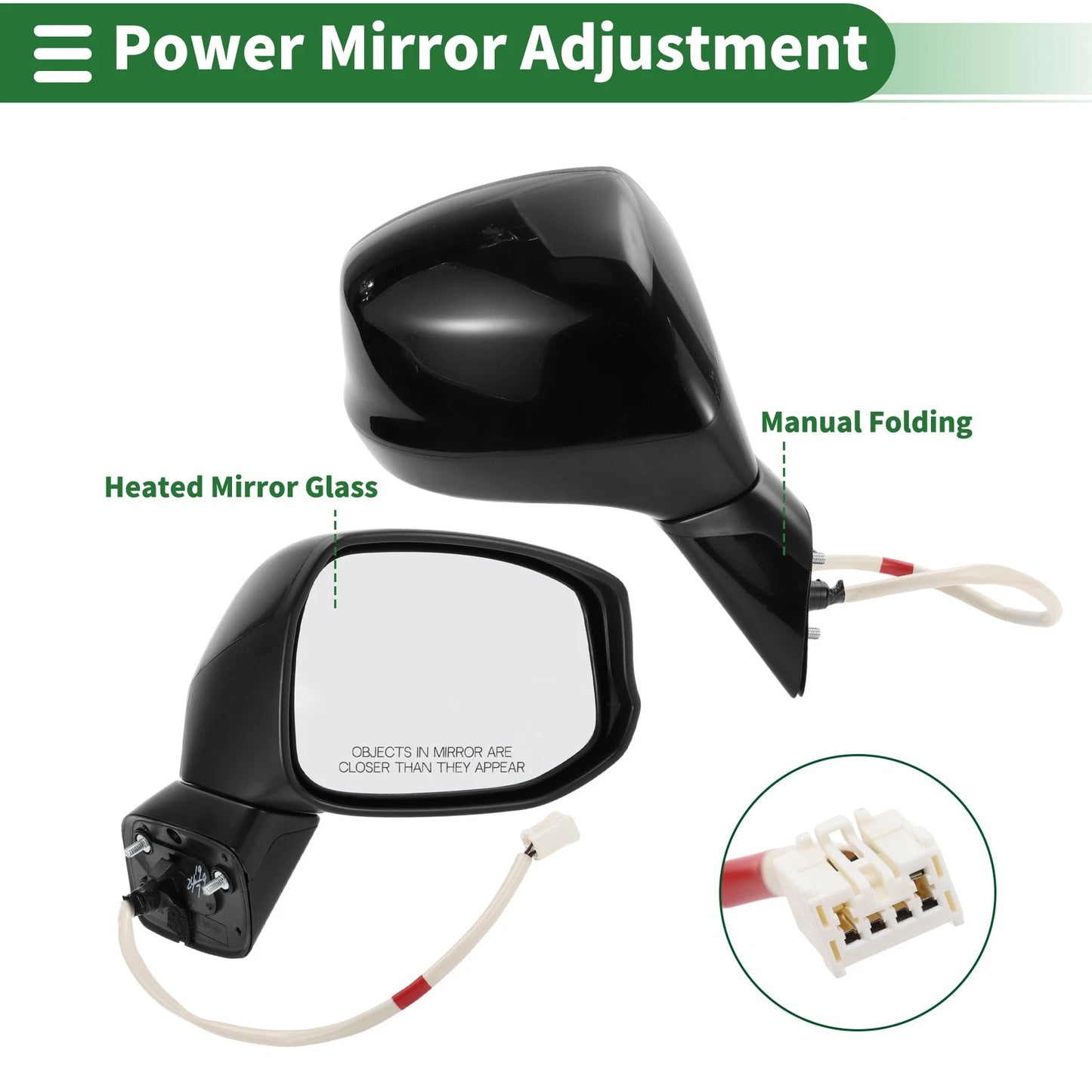 Right Door Mirror for Honda Civic (2012-2015) Manual Folding Gloss Black