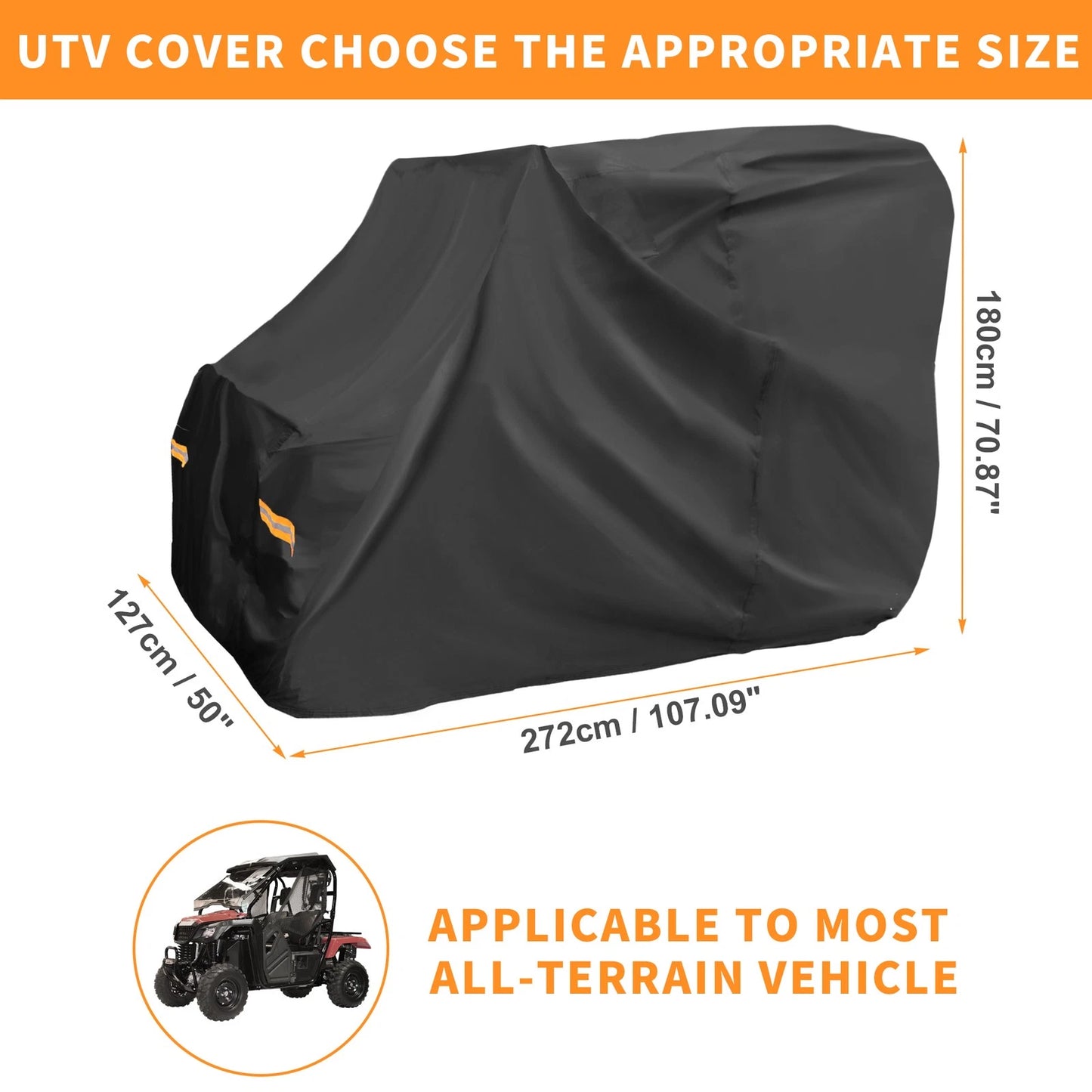 Waterproof UTV Cover for Honda Pioneer 500 520 Black 210D-PU (2015-2023)