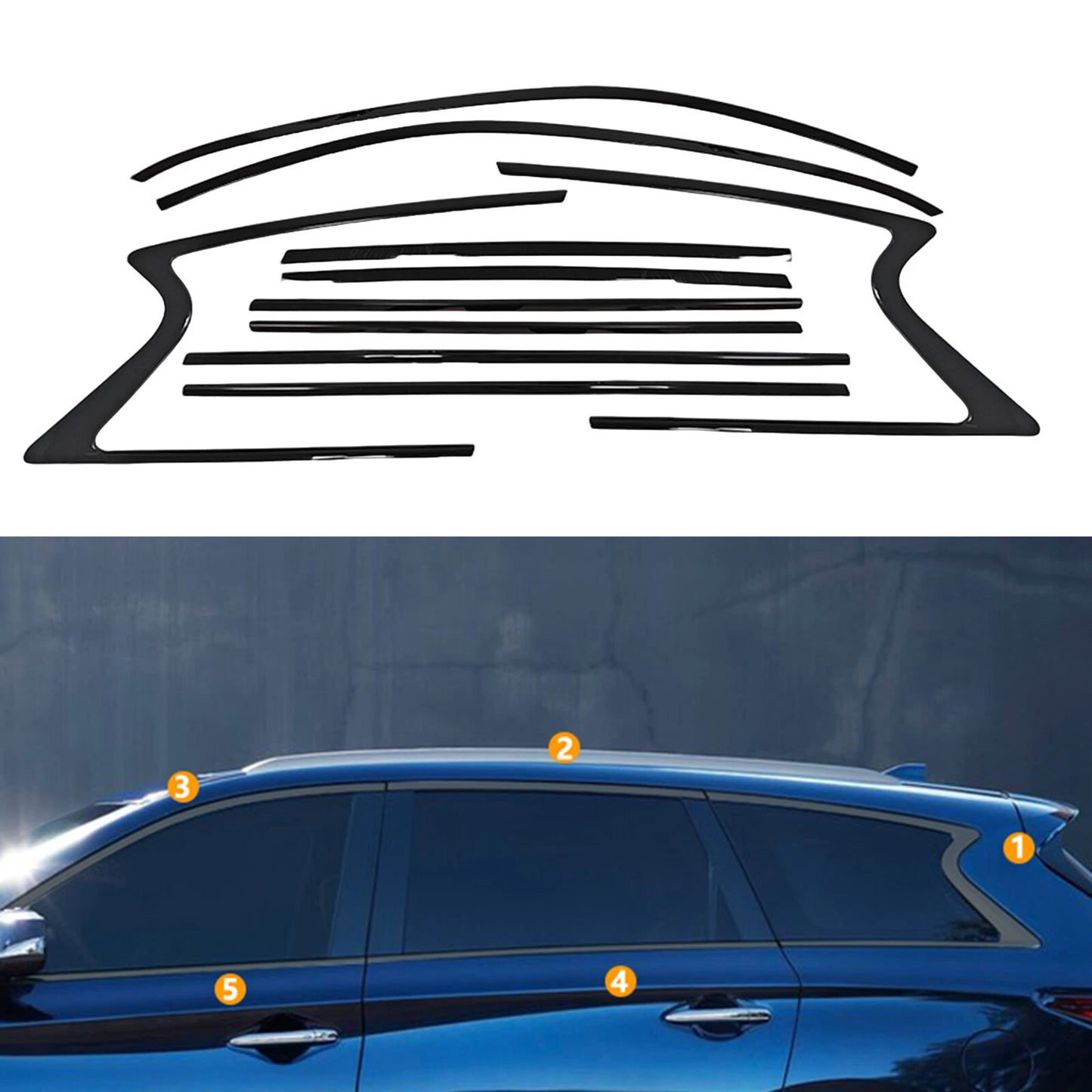 10 x Window Moulding Strips for Infiniti QX60 (2014-2020) Black