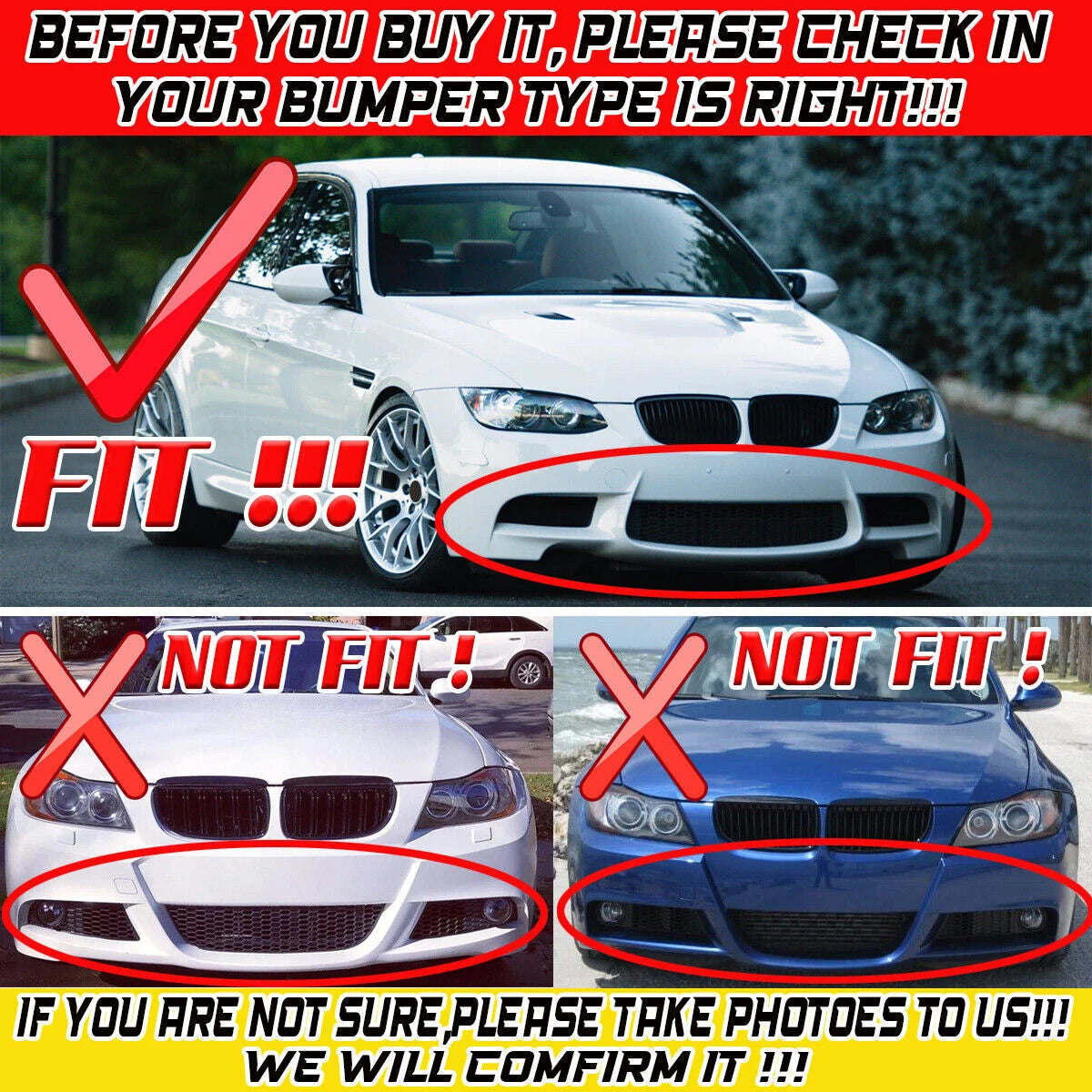 Front Bumper Spoiler Lip Glossy Black for BMW E90 E92 M3 (2008-2013)