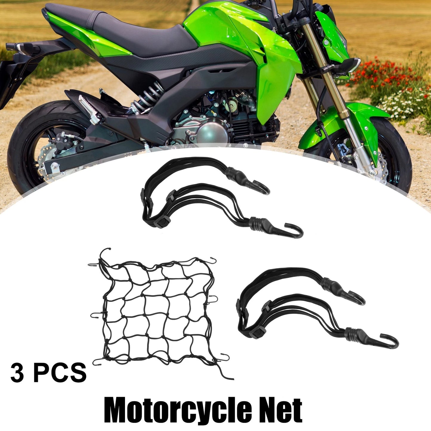 3 x 40cm Elastic Luggage Cargo Net 60cm Helmet Net for Motorcycle Black