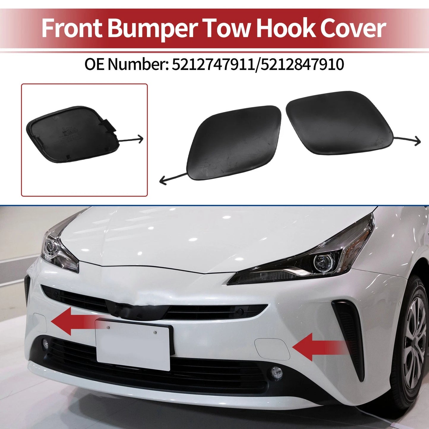 Front Car Tow Hook Cover Cap 1 Pair for Toyota Prius (2019–2022)