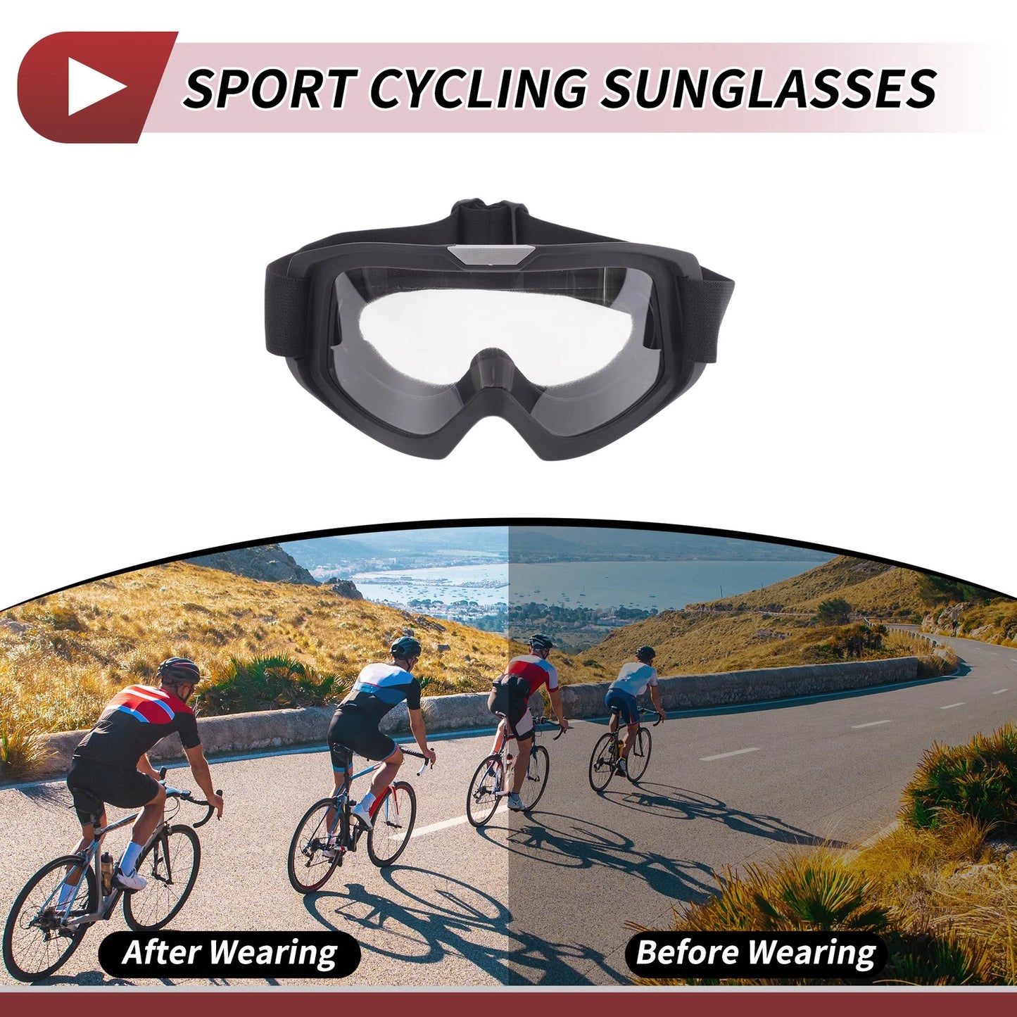1 x Motorcycle Riding Goggles Clear Lens Black Frame PC Cycling Sunglasses